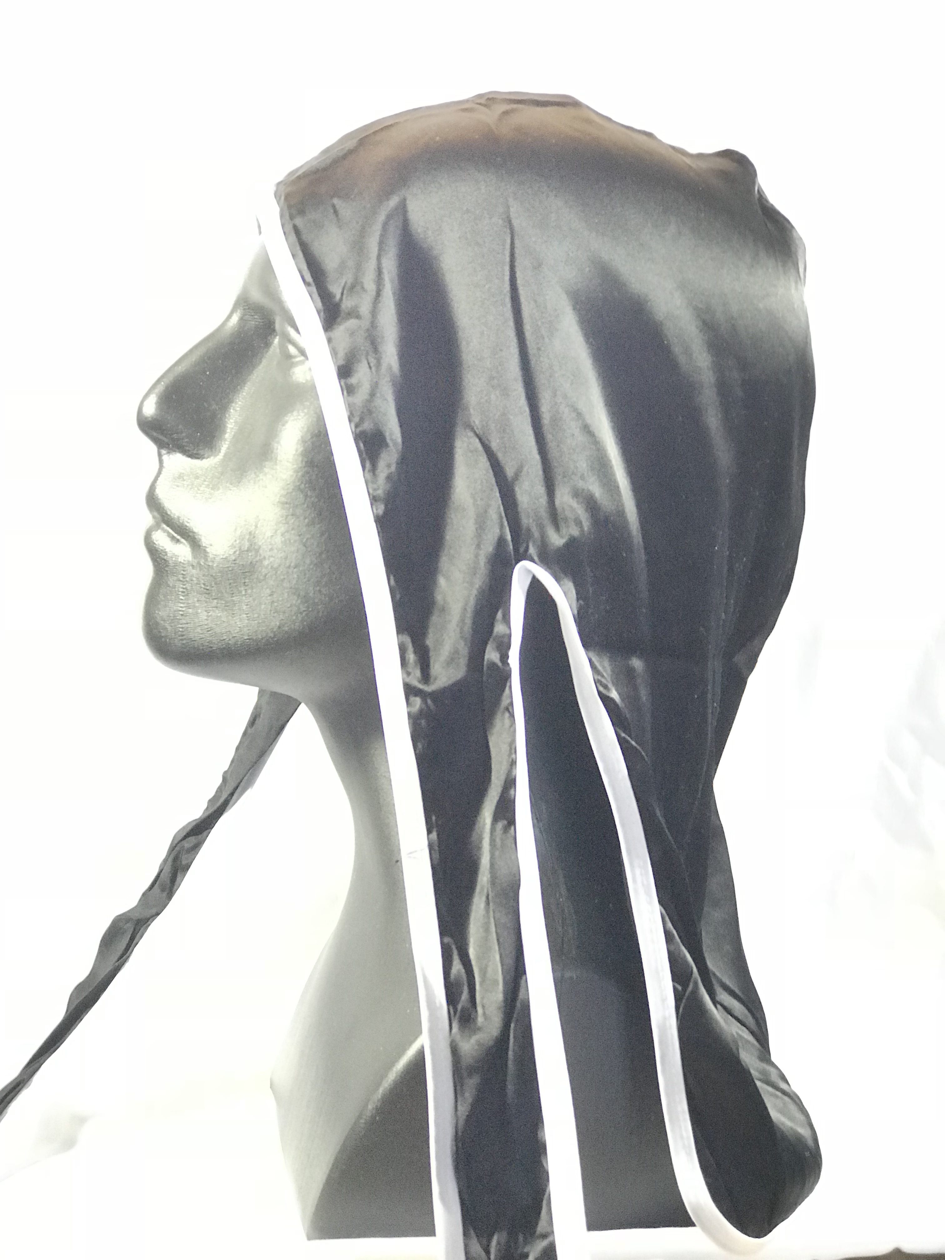 Black Silk DuRags with White Piping – Silk DuRags